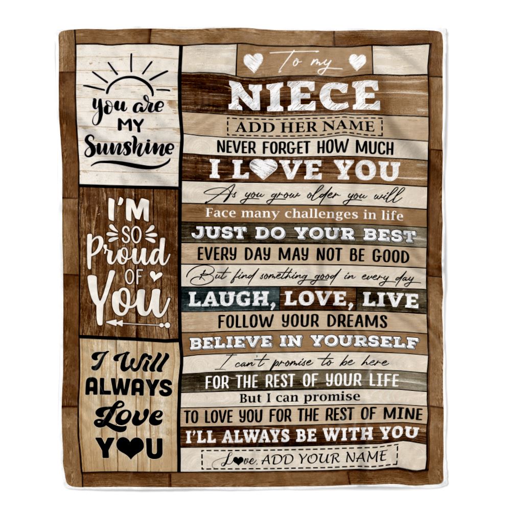 Personalized Gifts For Niece From Aunt Uncle Auntie Blanket Wood Love You Mothers Day Niece Gifts Birthday Graduation Christmas Customized Fleece Blanket | siriusteestore