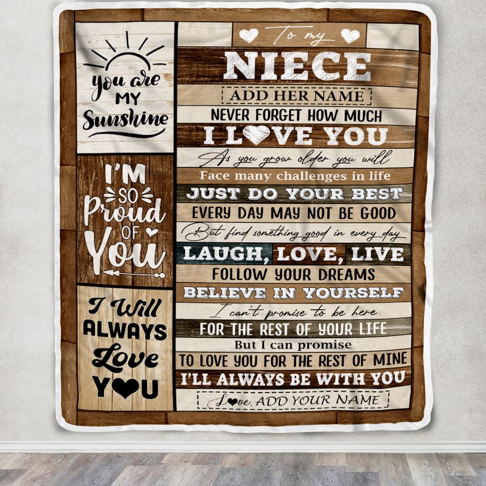 Personalized Gifts For Niece From Aunt Uncle Auntie Blanket Wood Love You Mothers Day Niece Gifts Birthday Graduation Christmas Customized Fleece Blanket | siriusteestore
