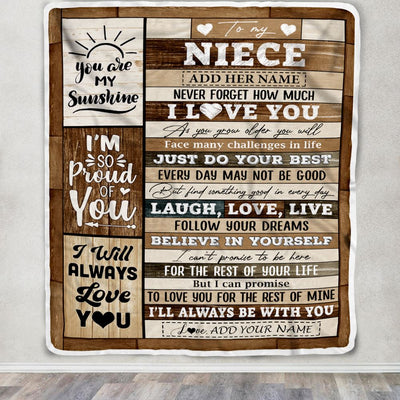 Personalized Gifts For Niece From Aunt Uncle Auntie Blanket Wood Love You Mothers Day Niece Gifts Birthday Graduation Christmas Customized Fleece Blanket | siriusteestore