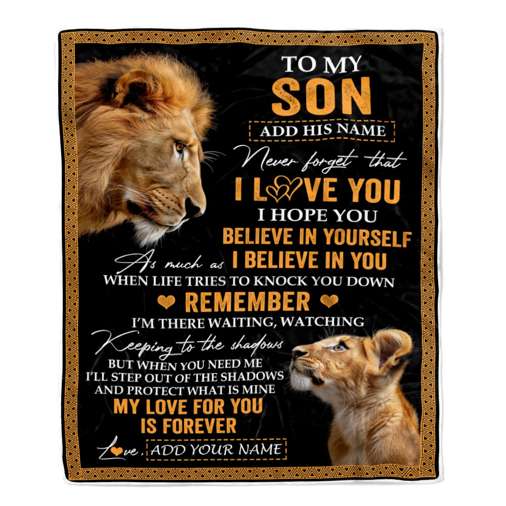 Personalized Gifts For Son Blanket From Dad Father Lion My Love For You Is Forever Son Birthday Gifts Graduation Christmas Custom Fleece Throw Blanket | siriusteestore
