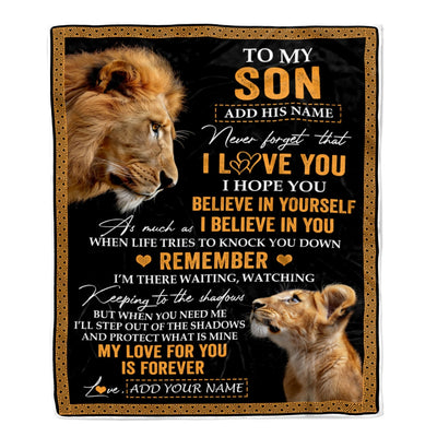 Personalized Gifts For Son Blanket From Dad Father Lion My Love For You Is Forever Son Birthday Gifts Graduation Christmas Custom Fleece Throw Blanket | siriusteestore