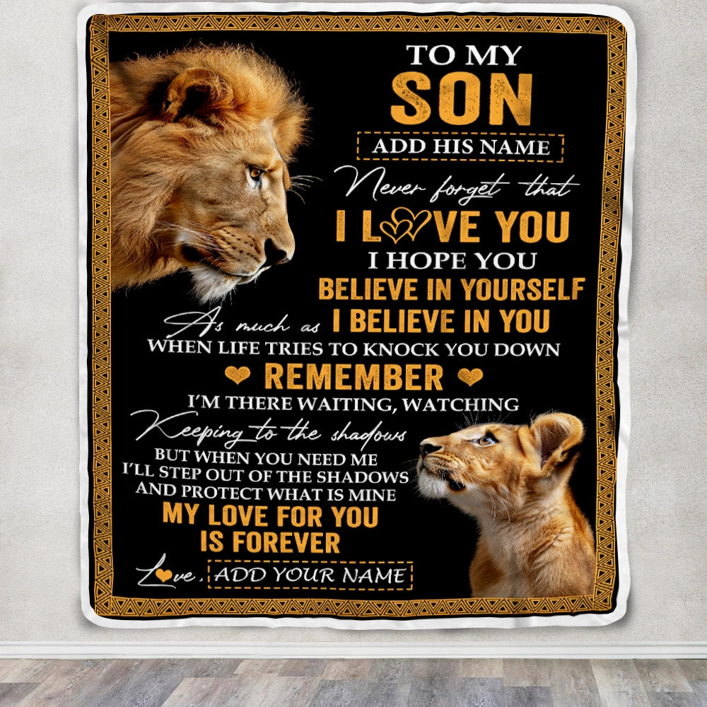 Personalized Gifts For Son Blanket From Dad Father Lion My Love For You Is Forever Son Birthday Gifts Graduation Christmas Custom Fleece Throw Blanket | siriusteestore