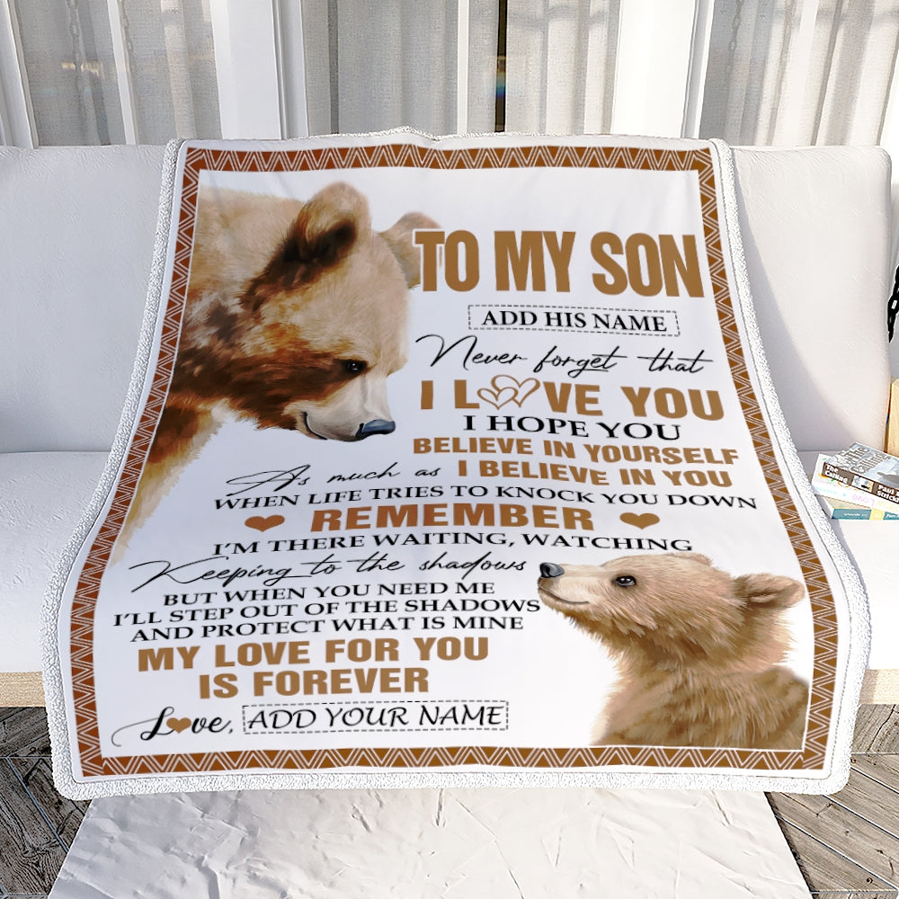 Personalized Gifts For Son Blanket From Dad Mom Father Bear My Love For You Is Forever Son Birthday Gifts Graduation Christmas Custom Fleece Throw Blanket | siriusteestore