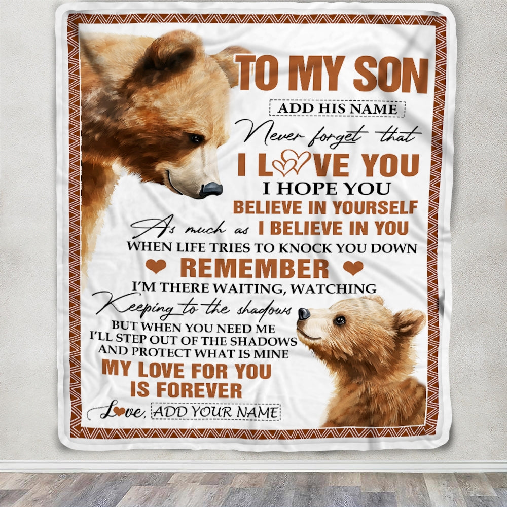 Personalized Gifts For Son Blanket From Dad Mom Father Bear My Love For You Is Forever Son Birthday Gifts Graduation Christmas Custom Fleece Throw Blanket | siriusteestore