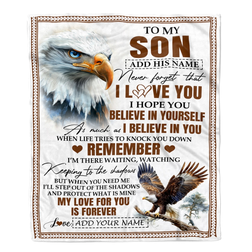 Personalized Gifts For Son Blanket From Dad Mom Father Eagle My Love For You Is Forever Son Birthday Gifts Graduation Christmas Custom Fleece Throw Blanket | siriusteestore