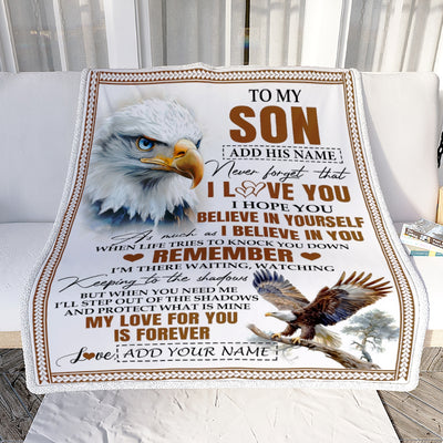 Personalized Gifts For Son Blanket From Dad Mom Father Eagle My Love For You Is Forever Son Birthday Gifts Graduation Christmas Custom Fleece Throw Blanket | siriusteestore