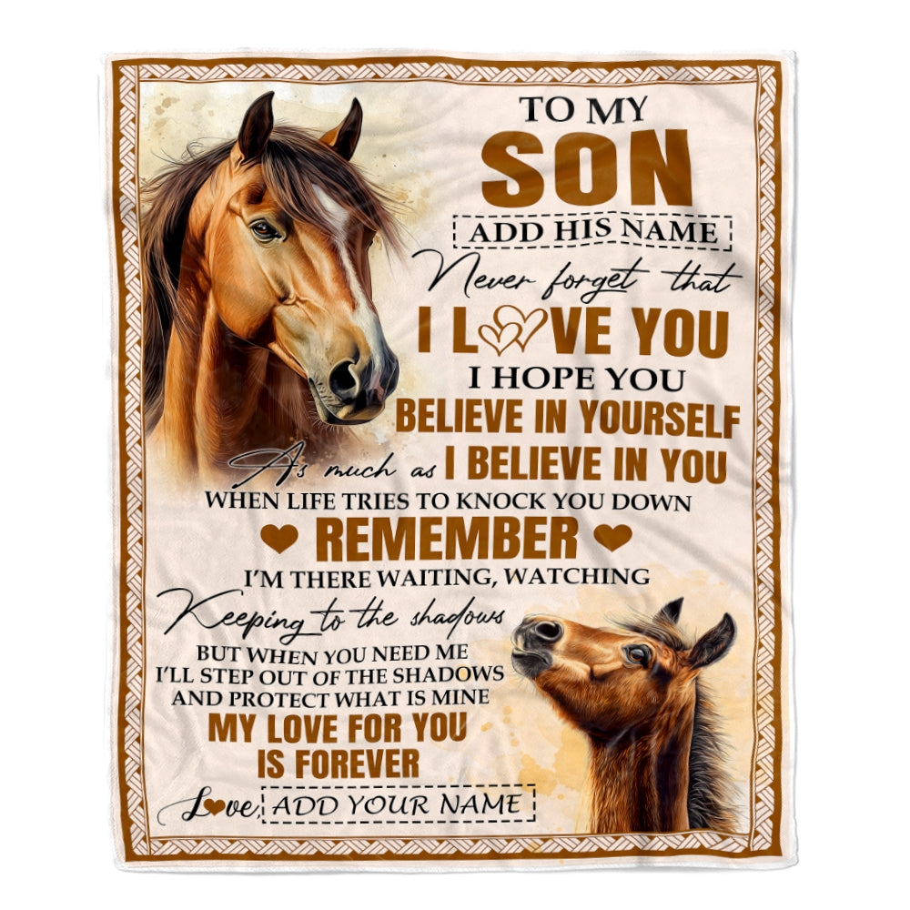 Personalized Gifts For Son Blanket From Dad Mom Father Horse My Love For You Is Forever Son Birthday Gifts Graduation Christmas Custom Fleece Throw Blanket | siriusteestore