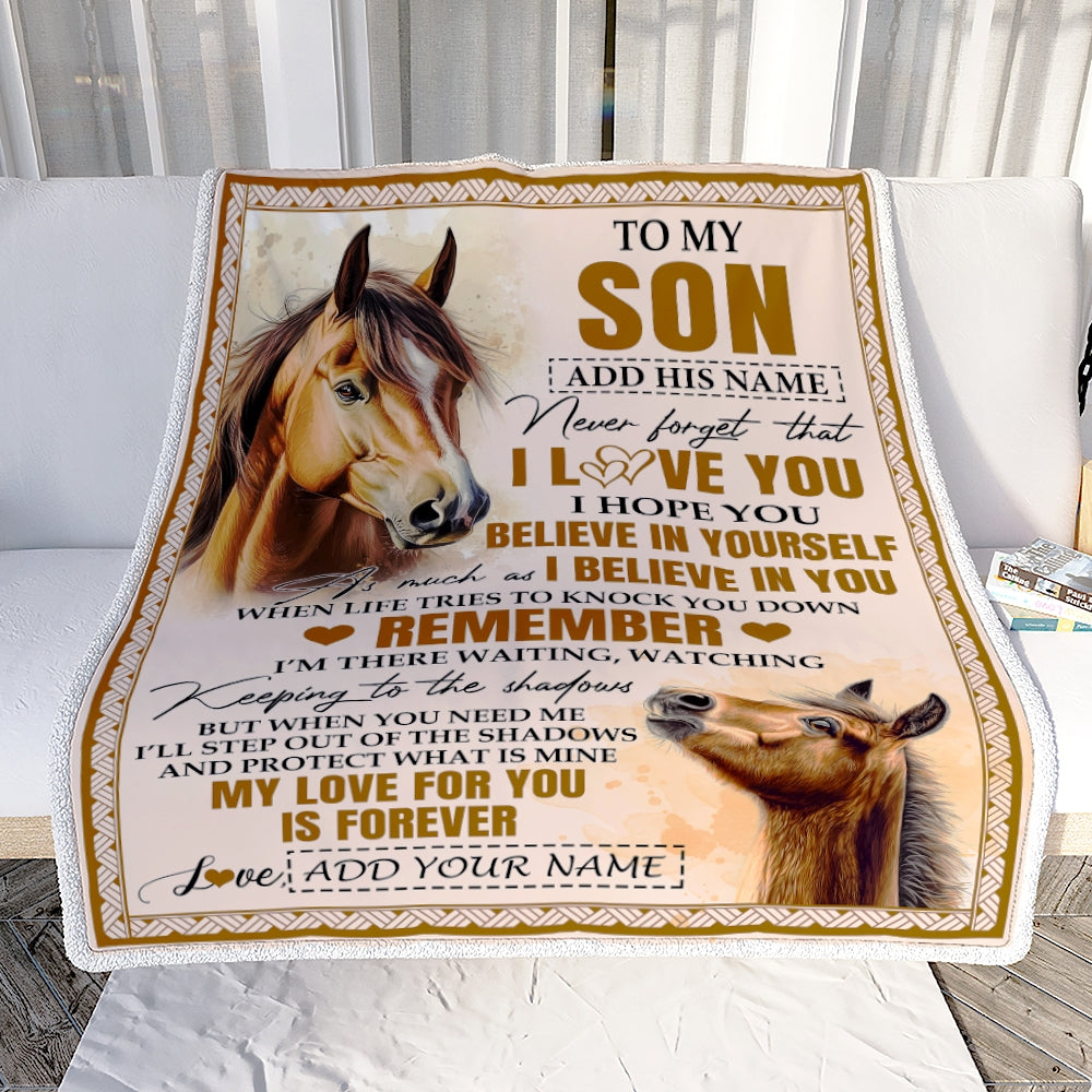 Personalized Gifts For Son Blanket From Dad Mom Father Horse My Love For You Is Forever Son Birthday Gifts Graduation Christmas Custom Fleece Throw Blanket | siriusteestore