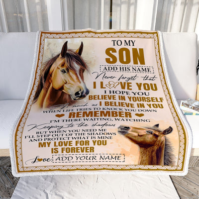 Personalized Gifts For Son Blanket From Dad Mom Father Horse My Love For You Is Forever Son Birthday Gifts Graduation Christmas Custom Fleece Throw Blanket | siriusteestore