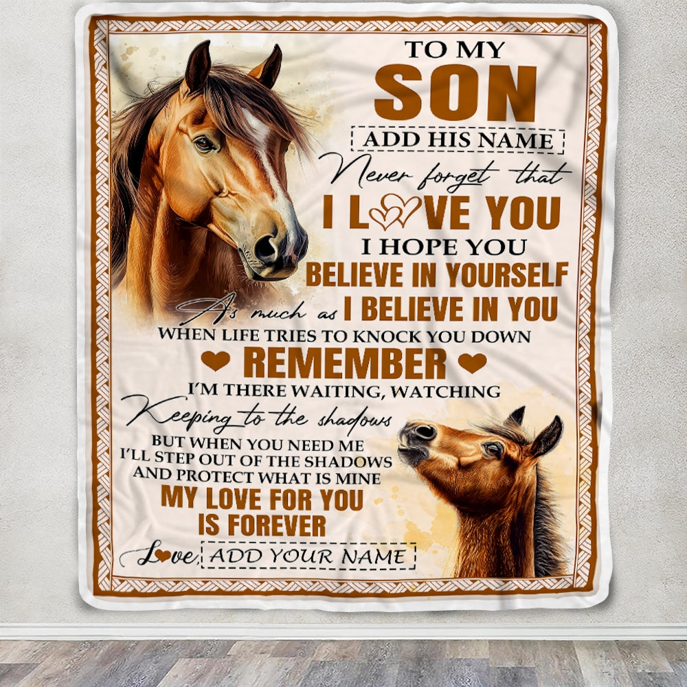 Personalized Gifts For Son Blanket From Dad Mom Father Horse My Love For You Is Forever Son Birthday Gifts Graduation Christmas Custom Fleece Throw Blanket | siriusteestore