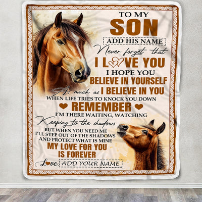 Personalized Gifts For Son Blanket From Dad Mom Father Horse My Love For You Is Forever Son Birthday Gifts Graduation Christmas Custom Fleece Throw Blanket | siriusteestore
