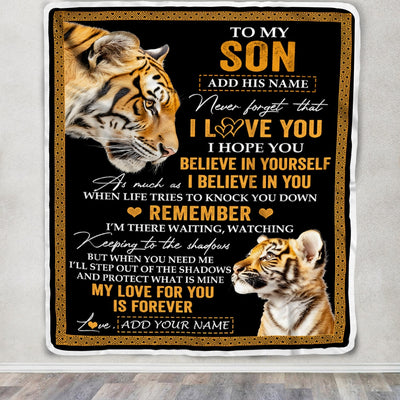 Personalized Gifts For Son Blanket From Dad Mom Father Tiger My Love For You Is Forever Son Birthday Gifts Graduation Christmas Custom Fleece Throw Blanket | siriusteestore