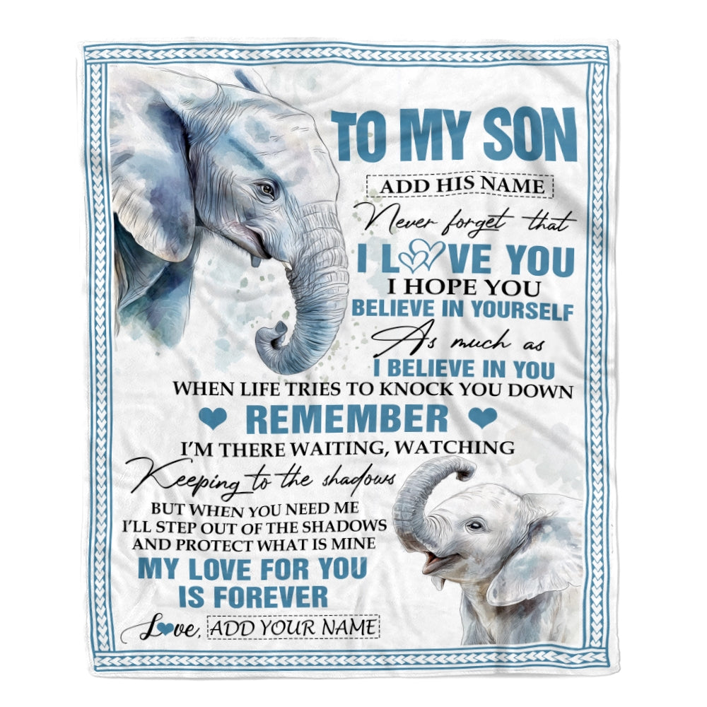 Personalized Gifts For Son Blanket From Mom Dad Father Elephant My Love For You Is Forever Son Birthday Gifts Graduation Christmas Custom Fleece Blanket | siriusteestore
