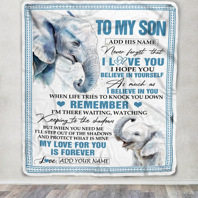 Personalized Gifts For Son Blanket From Mom Dad Father Elephant My Love For You Is Forever Son Birthday Gifts Graduation Christmas Custom Fleece Blanket | siriusteestore