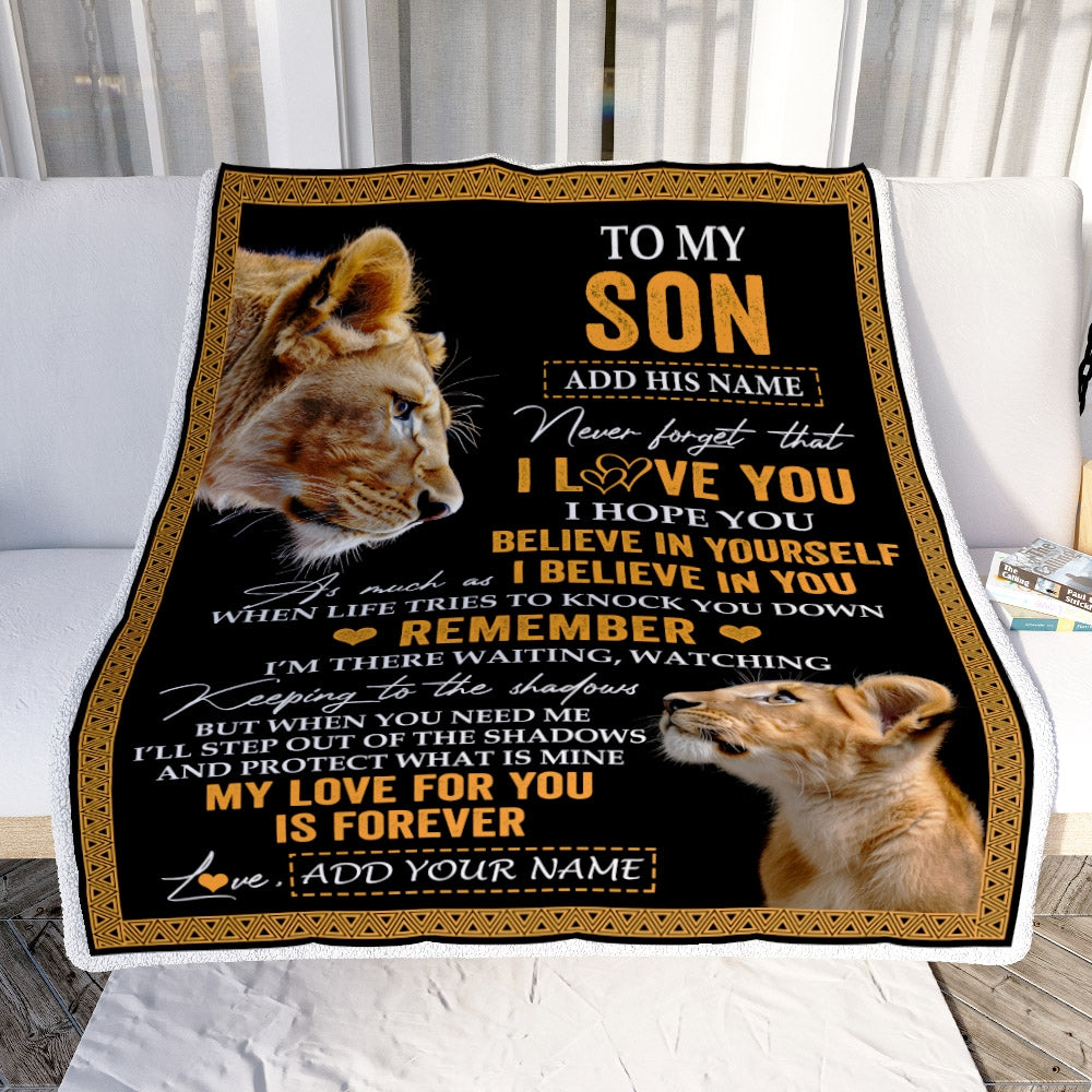 Personalized Gifts For Son Blanket From Mom Mother Lion My Love For You Is Forever Son Birthday Gifts Graduation Christmas Custom Fleece Throw Blanket | siriusteestore