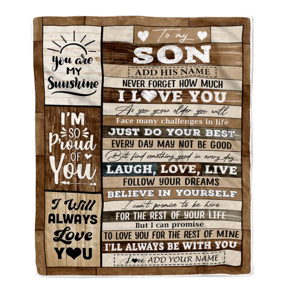 Personalized Gifts For Son From Mom Dad Mother Blanket Wood Love You Fathers Day Son Gifts Birthday Graduation Christmas Customized Fleece Throw Blanket | siriusteestore