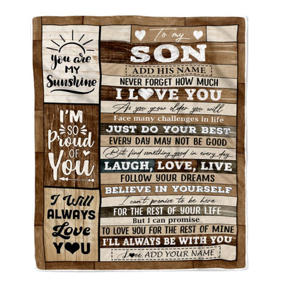 Personalized Gifts For Son From Mom Dad Mother Blanket Wood Love You Fathers Day Son Gifts Birthday Graduation Christmas Customized Fleece Throw Blanket | siriusteestore