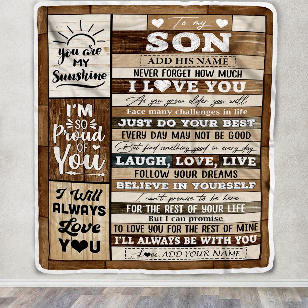 Personalized Gifts For Son From Mom Dad Mother Blanket Wood Love You Fathers Day Son Gifts Birthday Graduation Christmas Customized Fleece Throw Blanket | siriusteestore