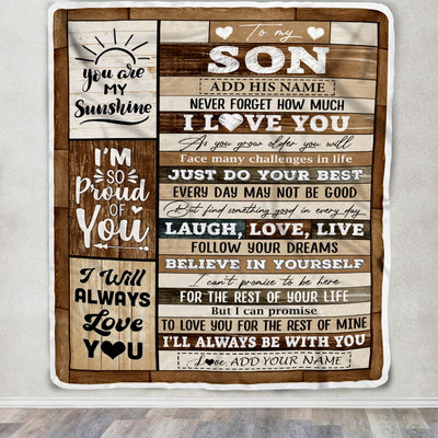 Personalized Gifts For Son From Mom Dad Mother Blanket Wood Love You Fathers Day Son Gifts Birthday Graduation Christmas Customized Fleece Throw Blanket | siriusteestore