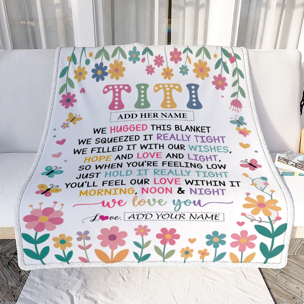 Personalized Gifts For Titi From Niece Nephew Blanket We Hugged This Blanket Floral Presents Birthday Gift For Titi Gifts Customized Fleece Throw Blanket | siriusteestore