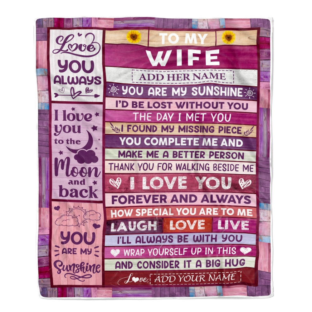 Personalized Gifts For Wife From Husband Blanket Wood Love You Always Valentines Anniversary Romantic Birthday Gifts For Wife Christmas Fleece Throw Blanket | siriusteestore