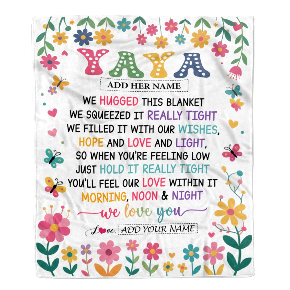 Personalized Gifts For Yaya From Kids Grandkids Blanket We Hugged This Blanket Floral Presents Birthday Gift For Yaya Gifts Customized Fleece Throw Blanket | siriusteestore