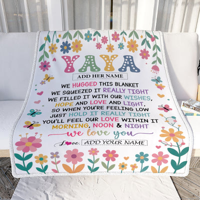 Personalized Gifts For Yaya From Kids Grandkids Blanket We Hugged This Blanket Floral Presents Birthday Gift For Yaya Gifts Customized Fleece Throw Blanket | siriusteestore