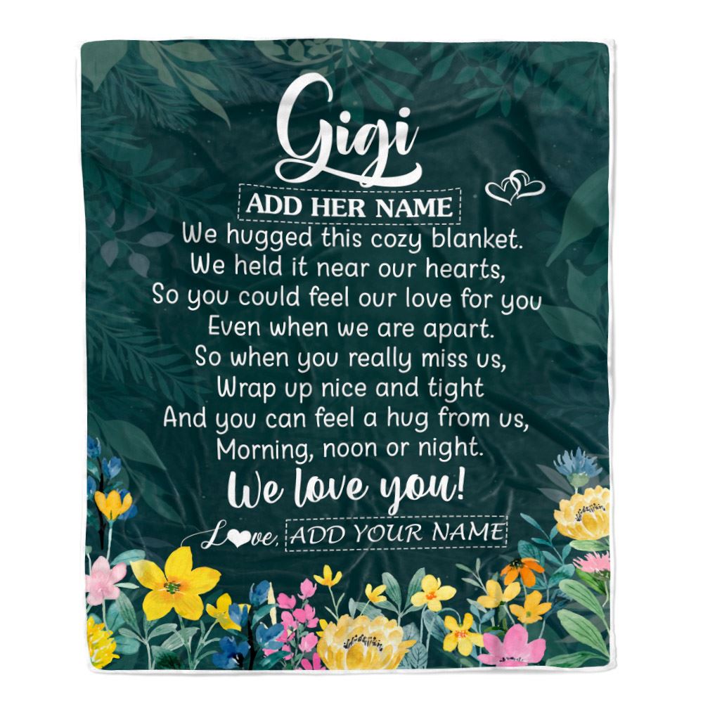 Personalized Gigi Blanket From Granddaughter Grandchildren Floral Green We Love You Gigi Birthday Gifts Mothers Day Christmas Customized Fleece Blanket | siriusteestore