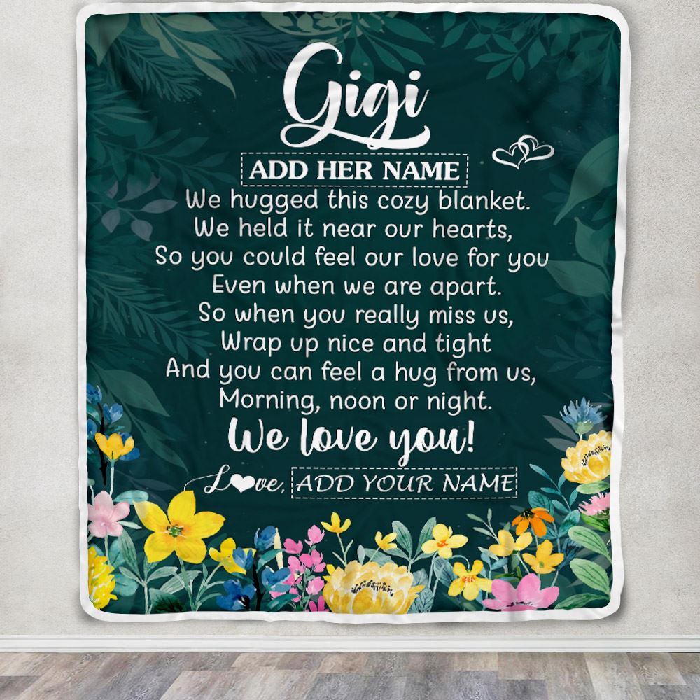 Personalized Gigi Blanket From Granddaughter Grandchildren Floral Green We Love You Gigi Birthday Gifts Mothers Day Christmas Customized Fleece Blanket | siriusteestore