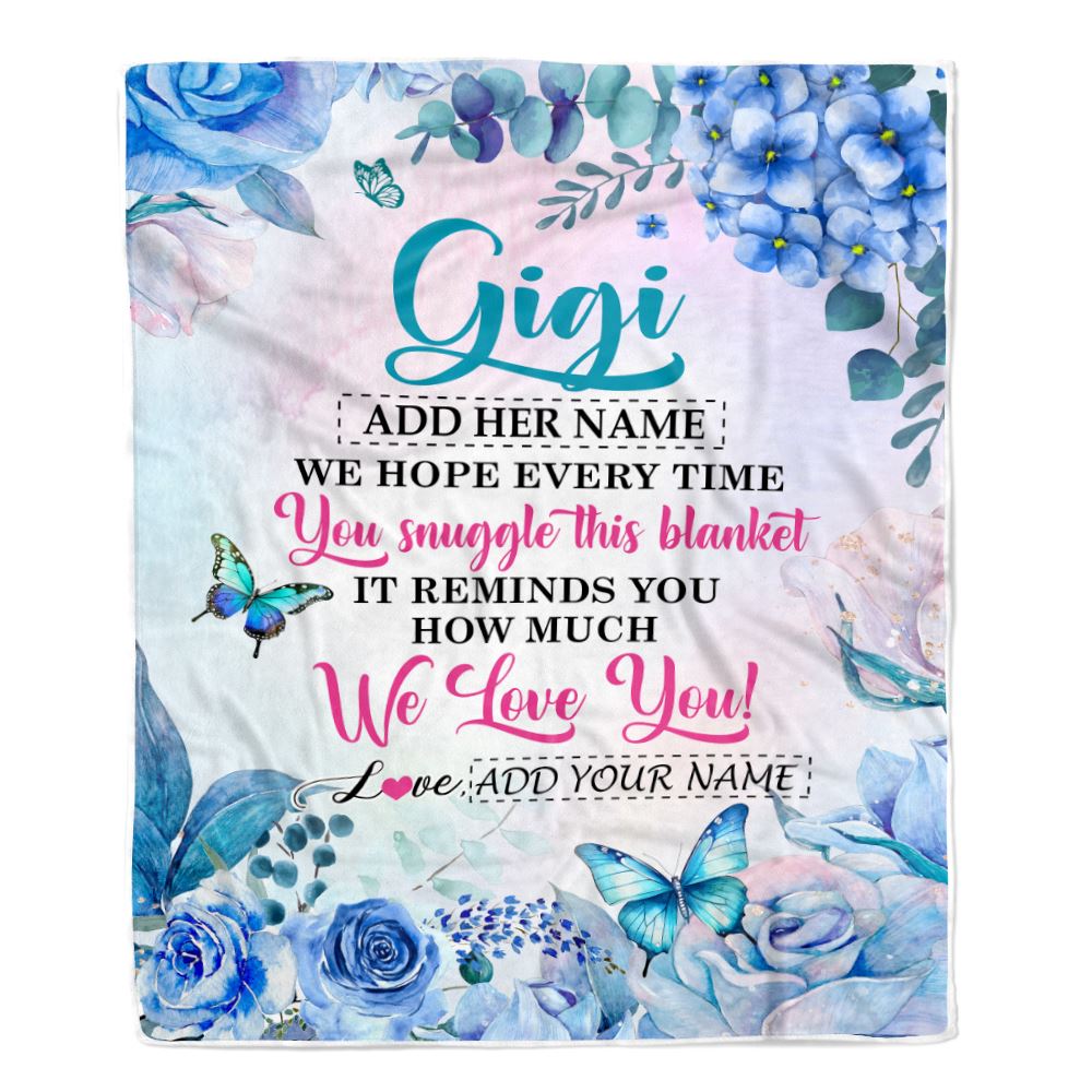 Personalized Gigi Blanket From Grandkids Granddaughter Grandson Floral Print We Love You Gigi Birthday Gifts Mothers Day Christmas Customized Fleece Blanket | siriusteestore