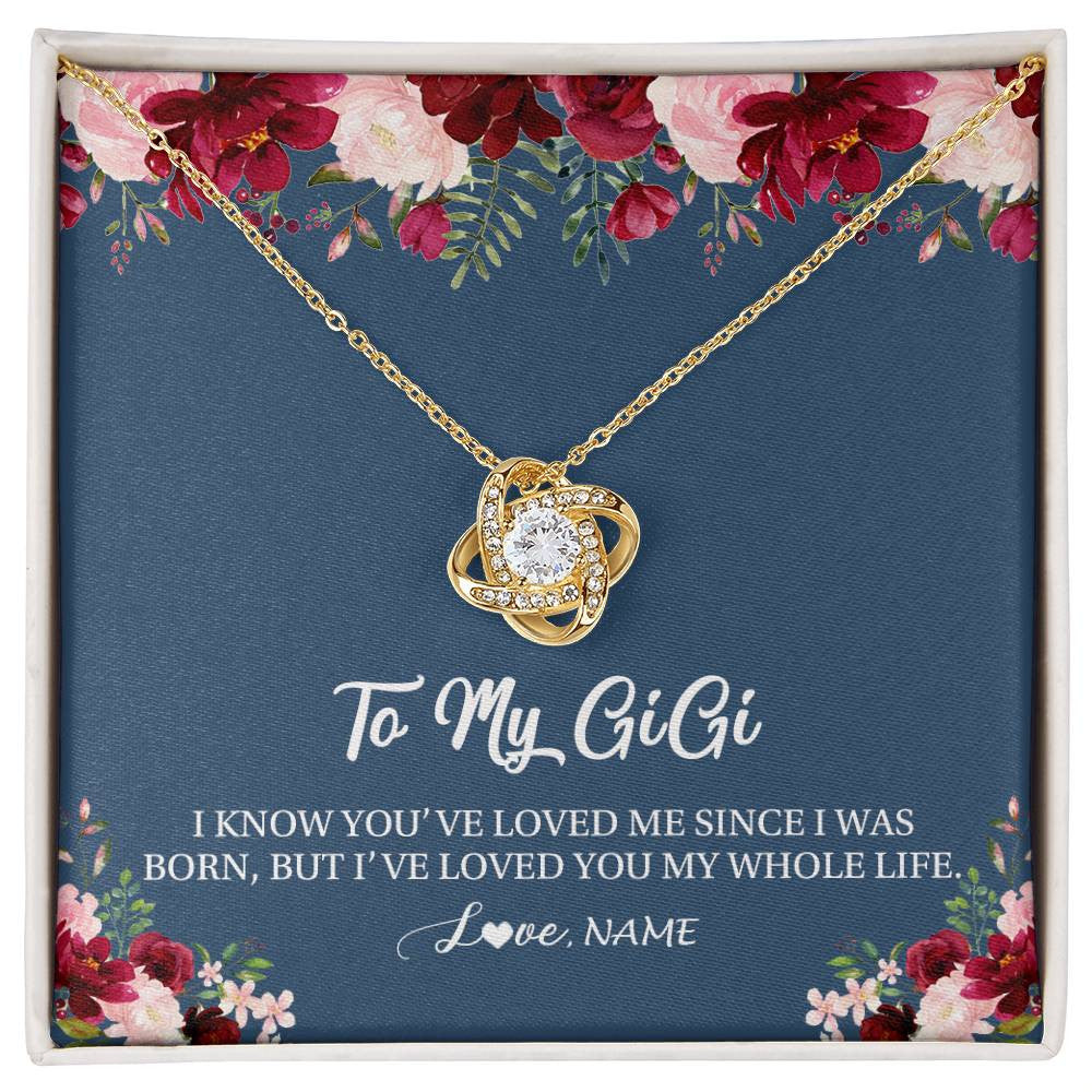 Love Knot Necklace 18K Yellow Gold Finish | Personalized Gigi Necklace From Grandkids Granddaughter Grandson I've Loved You My Whole Life Floral Gigi Birthday Mothers Day Christmas Customized Message Card | siriusteestore