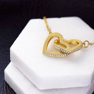 Interlocking Hearts Necklace 18K Yellow Gold Finish | Personalized Gigi Necklace From Grandkids Granddaughter Grandson You Will Always Be My Gigi Birthday Mothers Day Christmas Customized Gift Box Message Card | siriusteestore