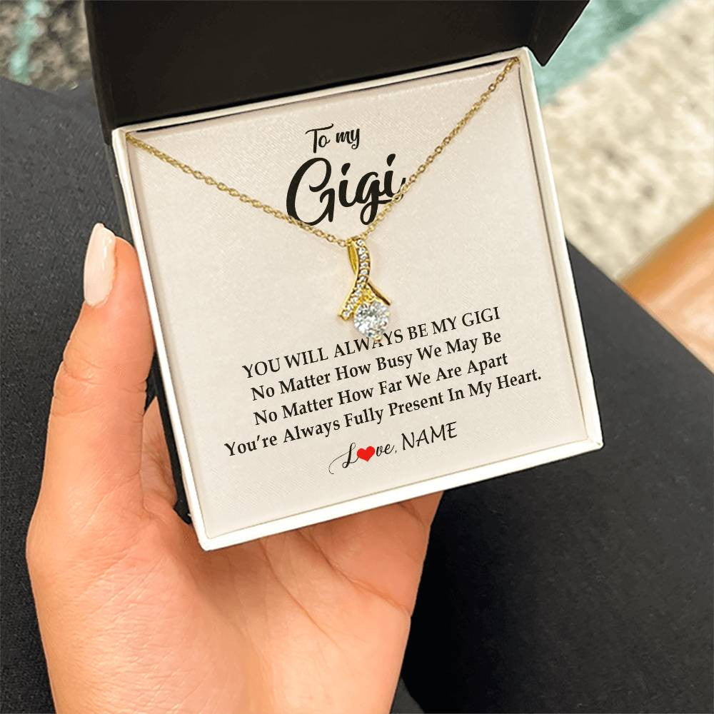 Alluring Beauty Necklace 18K Yellow Gold Finish | Personalized Gigi Necklace From Grandkids Granddaughter Grandson You're Always In My Heart Gigi Birthday Mothers Day Christmas Customized Gift Box Message Card | siriusteestore