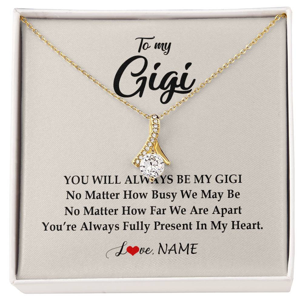Alluring Beauty Necklace 18K Yellow Gold Finish | Personalized Gigi Necklace From Grandkids Granddaughter Grandson You're Always In My Heart Gigi Birthday Mothers Day Christmas Customized Gift Box Message Card | siriusteestore