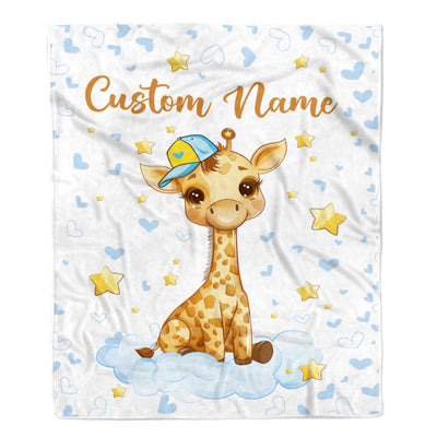Personalized Giraffe Baby Blanket with Custom Name for Boys Girls Baby Newborn Kids Son Daughter Granddaughter Niece Birthday Christmas Fleece Blanket | siriusteestore