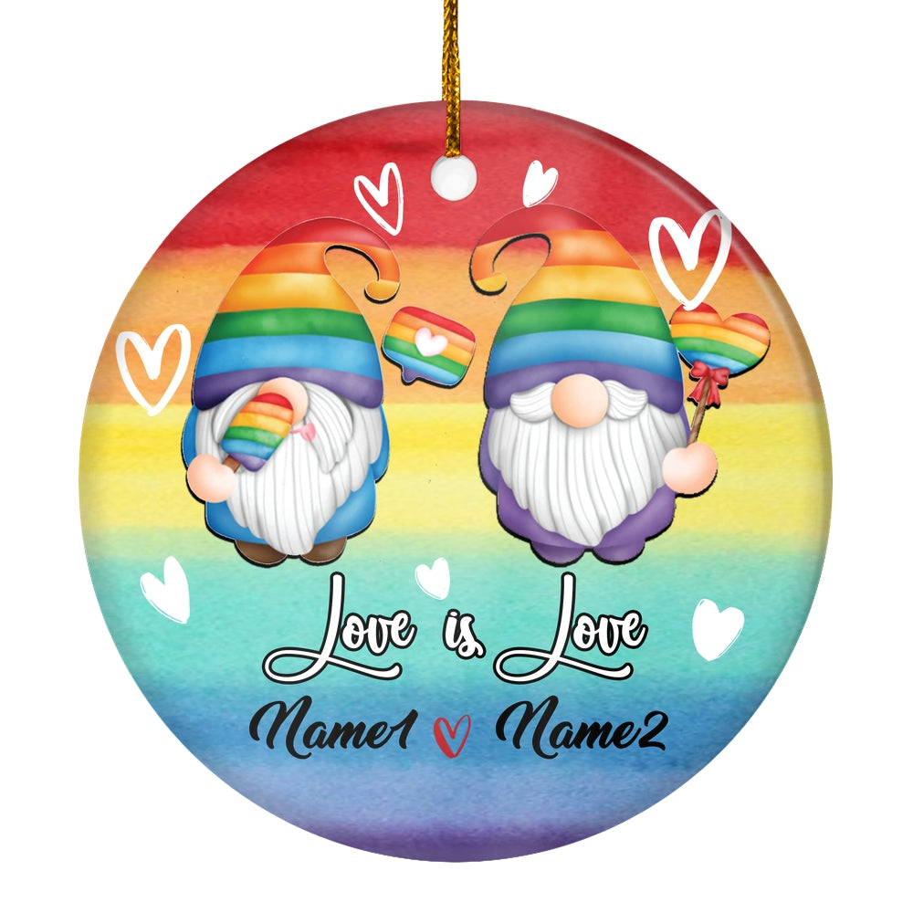 Personalized Gnome Couple LGBT Ornament Couple LGBTQ Christmas Tree Gay Lesbian Rainbow Friend Lovers Love is Pride Customized Christmas Tree Ornament | siriusteestore