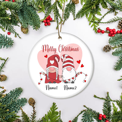 Personalized Gnome Couple Merry Christmas Wedding Our First Christmas Gift Customized Christmas Tree Ornament | siriusteestore