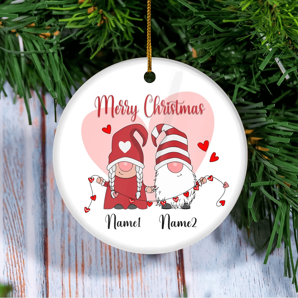 Personalized Gnome Couple Merry Christmas Wedding Our First Christmas Gift Customized Christmas Tree Ornament | siriusteestore