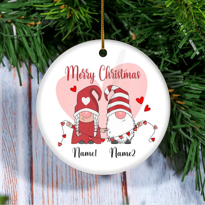 Personalized Gnome Couple Merry Christmas Wedding Our First Christmas Gift Customized Christmas Tree Ornament | siriusteestore