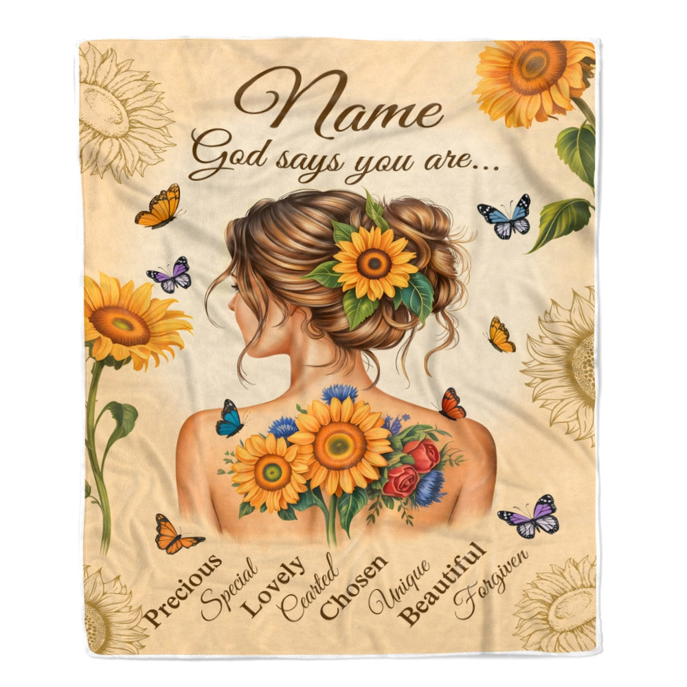Personalized God Says You Are Blanket For Women Girl Sunflower Butterfly Christian Inspirational Gifts Daughter Birthday Christmas Custom Fleece Throw Blanket | siriusteestore