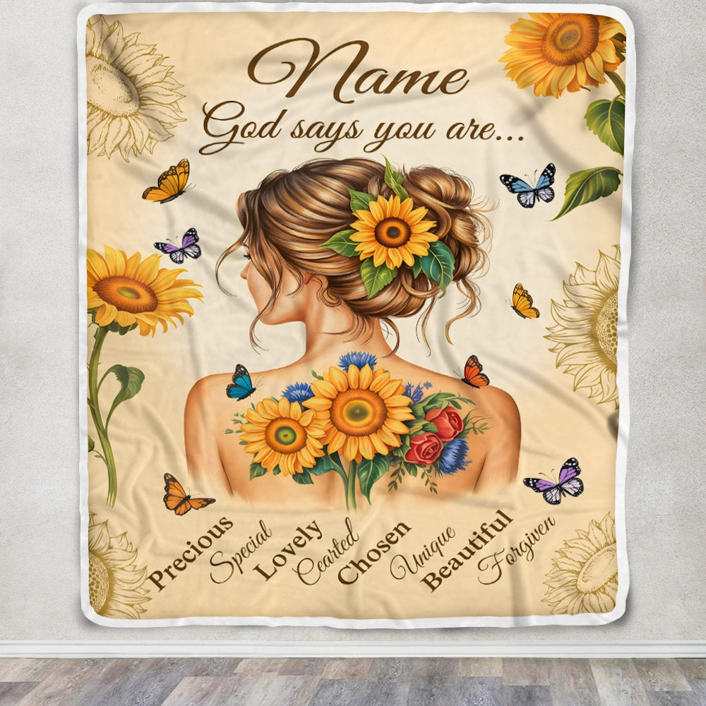 Personalized God Says You Are Blanket For Women Girl Sunflower Butterfly Christian Inspirational Gifts Daughter Birthday Christmas Custom Fleece Throw Blanket | siriusteestore