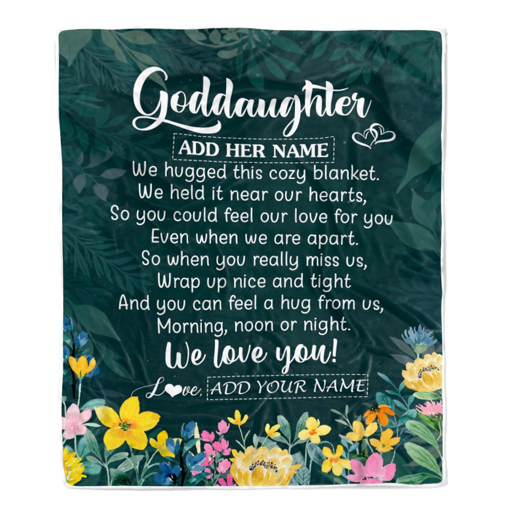 Personalized Goddaughter Blanket From Godmother Aunt Floral Green We Love You Goddaughter Birthday Gifts Graduation Christmas Customized Fleece Blanket | siriusteestore