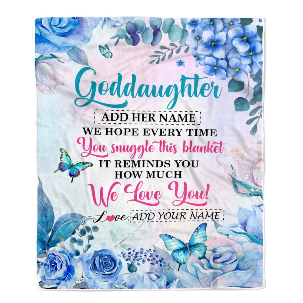 Personalized Goddaughter Blanket From Godmother Aunt Floral Print We Love You Goddaughter Birthday Gifts Graduation Christmas Customized Fleece Blanket | siriusteestore