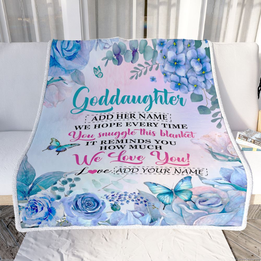 Personalized Goddaughter Blanket From Godmother Aunt Floral Print We Love You Goddaughter Birthday Gifts Graduation Christmas Customized Fleece Blanket | siriusteestore