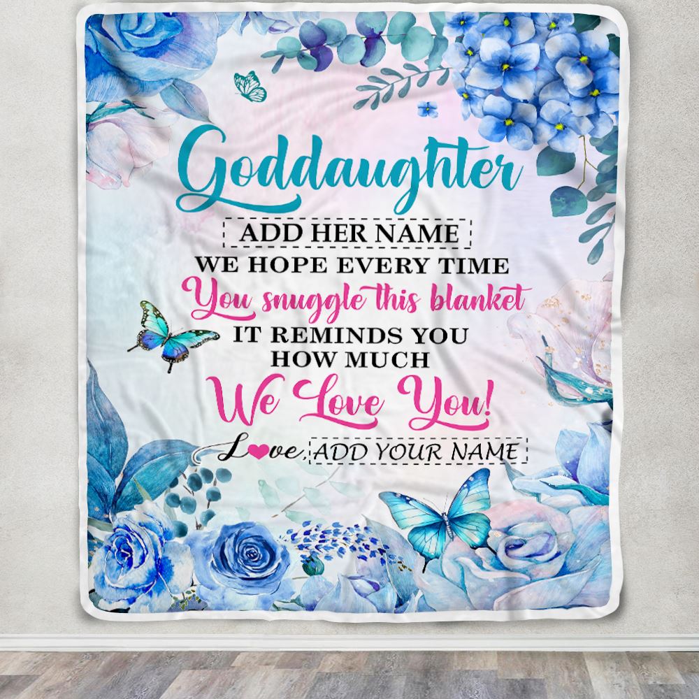 Personalized Goddaughter Blanket From Godmother Aunt Floral Print We Love You Goddaughter Birthday Gifts Graduation Christmas Customized Fleece Blanket | siriusteestore