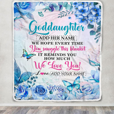 Personalized Goddaughter Blanket From Godmother Aunt Floral Print We Love You Goddaughter Birthday Gifts Graduation Christmas Customized Fleece Blanket | siriusteestore
