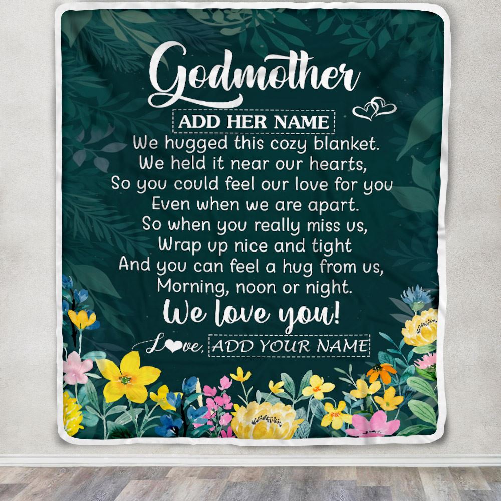 Personalized Godmother Blanket From Niece Nephew Floral Green We Love You Godmother Mothers Day Birthday Gifts Christmas Customized Fleece Blanket | siriusteestore