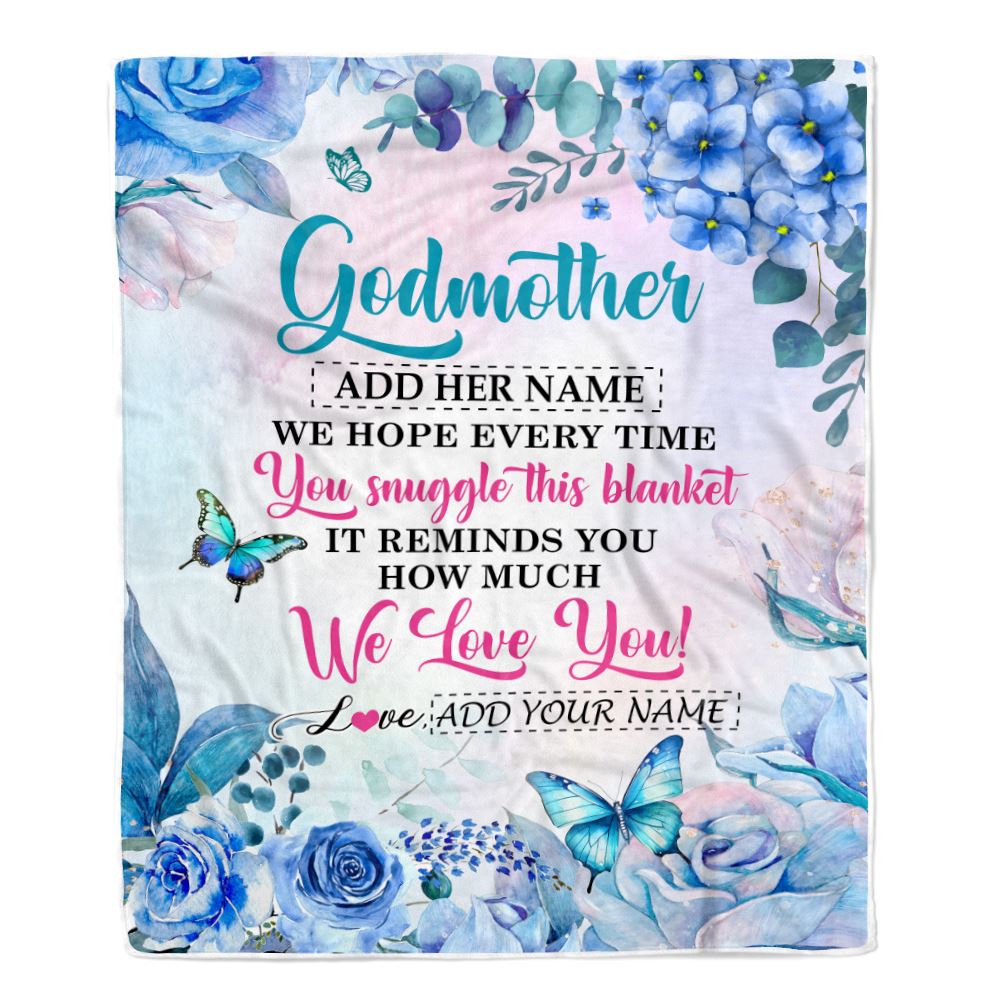 Personalized Godmother Blanket From Niece Nephew Floral Print We Love You Godmother Mothers Day Birthday Gifts Christmas Customized Fleece Blanket | siriusteestore