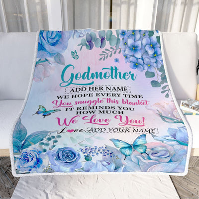 Personalized Godmother Blanket From Niece Nephew Floral Print We Love You Godmother Mothers Day Birthday Gifts Christmas Customized Fleece Blanket | siriusteestore