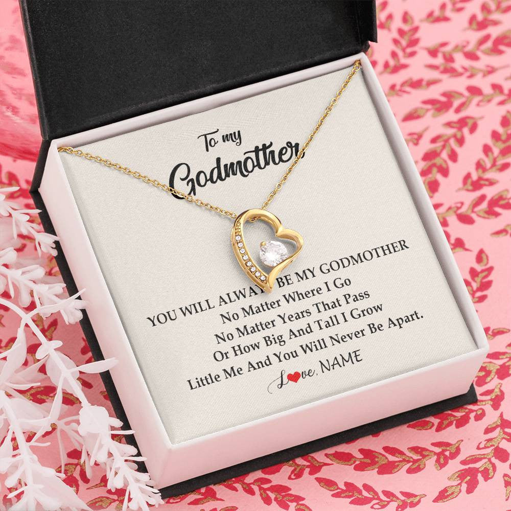 Forever Love Necklace 18K Yellow Gold Finish | Personalized Godmother Necklace From Goddaughter Niece You Will Always Be My Godmother Birthday Mothers Day Christmas Customized Gift Box Message Card | siriusteestore